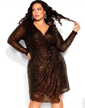 CITY CHIC ALL OVER SEQUINS Razzle Formal Dress - Bronze GLOW GOLD Plus Size - 20